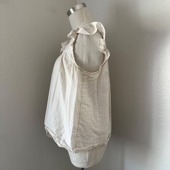 Madewell Blouse Ruffle Sleeve Cotton Metallic Stripes Front Closure, Airy Sz M - Picture 5 of 12